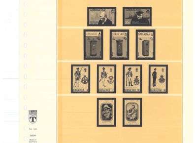 1974-1979 Gibraltar Lindner-T Illustrated 18 Ring Hingless Album Pages with illustrated examples of stamp. Pages 16-32 excluding page 26 (includes 16 images)