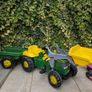 John Deere Toy Tractor with 2 trailers and round bales, JCB tipper included also Image 2