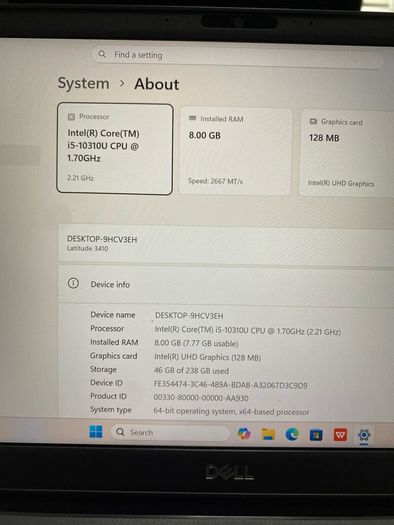 Dell Latitude i5 pro 8/256 windows 11