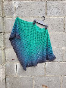 Handmade crochet triangle shawl wrap. Green black gradient ombre lacy shawl