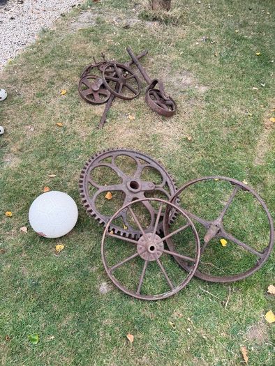 Selection of iron wheels and cogs