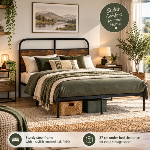 4ft Small Double Metal Bed Frame with Headboard