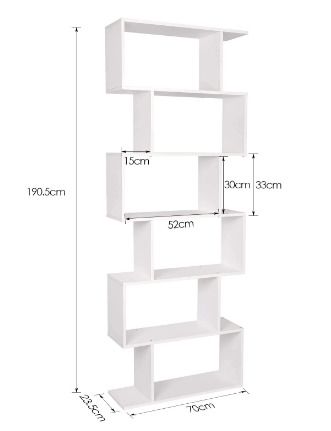 BRAND NEW 6 Tier Wooden Bookshelf S Shape Shelving Unit