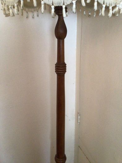Vintage tall wooden floor lamp with shade