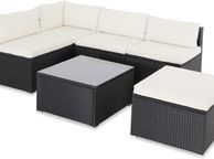 main image for ad Poly Rattan XL Lounge Set with Thick Cushions and Pillows Garden Lounge Garden Furniture Set, Black &amp; Cream