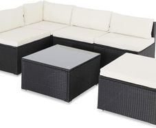 Poly Rattan XL Lounge Set with Thick Cushions and Pillows Garden Lounge Garden Furniture Set, Black & Cream