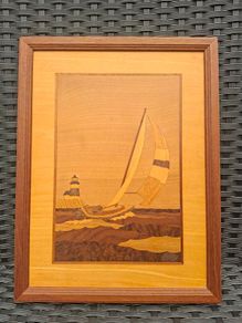 Framed & signed Wood Marquetry inlay Art piece
