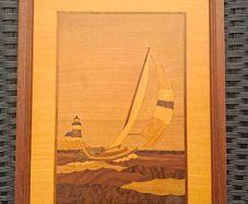 Framed & signed Wood Marquetry inlay Art piece