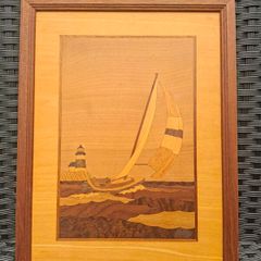 Framed & signed Wood Marquetry inlay Art piece