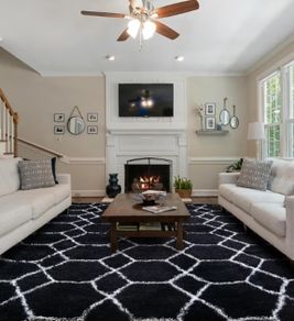 Geometric Rugs for Bedroom, 120x170cm Black and White Lines Fluffy Area Rugs for Living Room, Kids Room, Nursery Decor, Non-Slip Modern Shaggy Floor Carpet, Low Shedding