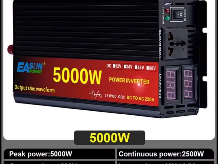 12V/24V 220V 5000w Pure Sine Wave Power Inverter Voltage Transformer DC12V to AC 220V Converter+2 LED Display