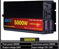 12V/24V 220V 5000w Pure Sine Wave Power Inverter Voltage Transformer DC12V to AC 220V Converter+2 LED Display