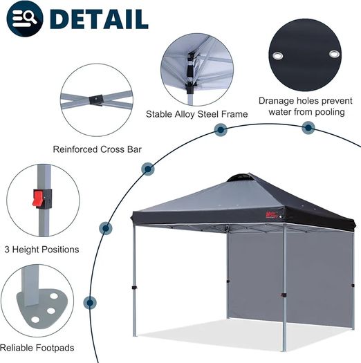 Durable Ez Pop-up Gazebo Tent with 1 Sidewall (2.5x2.5M,Black)