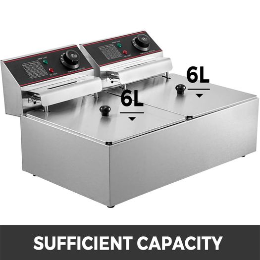 Double Deep Fat Fryer Large 5000W Commercial Deep Fat Fryer Dual Adjustable Temperature Control