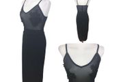 Ladies Black Sexy Strappy Pencil Dress With Embroidered Floral Chest Area Uk 8 includes postage