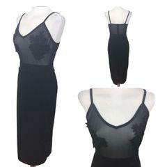 Ladies Black Sexy Strappy Pencil Dress With Embroidered Floral Chest Area Uk 8 includes postage