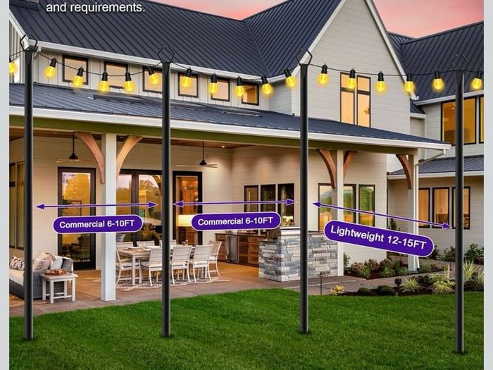 4pack 3M String Light Pole, Metal Outdoor String Light Pole, Suitable for Courtyard,Backyard,Garden,Patio,Party,Wedding Hanging Light Pole,Rustproof and Sturdy with Hooks.