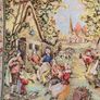 Vintage French "Fete Champetre" Village Festival Tapestry Image 2