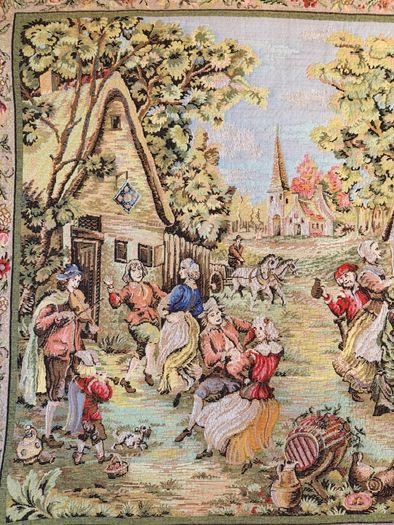 Vintage French "Fete Champetre" Village Festival Tapestry