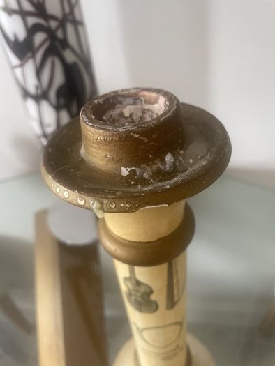 Vintage Italian Plaster Musical Theme Tall Candlesticks