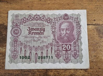 Austria-Hungary, 20 Kronen banknote, 2 January 1922, circulated - free standard postage