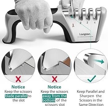 NEW SALE | Sharpener, 4 in 1 Kitchen Knife Sharpening 4 Stage Manual Knife Sharperener Tool with Cut Protection Gloves for Sharpening Kitchen Knives, Scissors