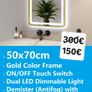 LED Bathroom Mirror Gold Frame Antifog Dual LED Image 2