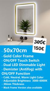 LED Bathroom Mirror 50x70cm Gold Antifog