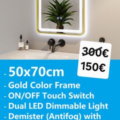 LED Bathroom Mirror 50x70cm Gold Antifog
