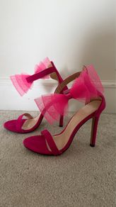 Hot Pink Tulle Bow Stiletto Heels - Size EU 36