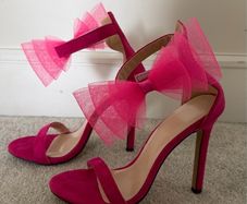 Hot Pink Tulle Bow Stiletto Heels - Size EU 36
