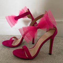 Hot Pink Tulle Bow Stiletto Heels - Size EU 36