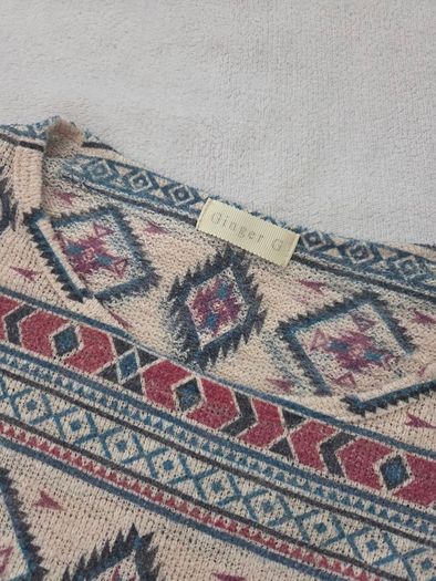 Ginger G Vintage Style Boho Southwestern Geometric Cap-Sleeve Tunic Top