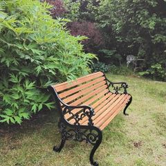 Cast iron and oak garden bench