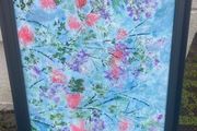 Large framed abstract sponge acyclic floral painting free postage
