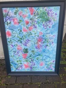 Large framed abstract sponge acyclic floral painting free postage
