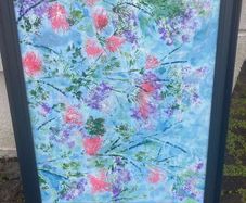 Large framed abstract sponge acyclic floral painting free postage