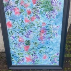 Large framed abstract sponge acyclic floral painting free postage