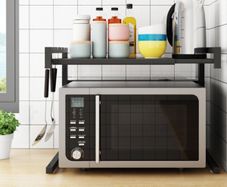 Extendable Microwave Oven Rack 2-Tier Heavy Load Microwave Shelf