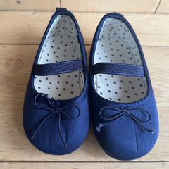 H&M Toddlers Navy satin ballet flats Sz18/UK2-3 EUC