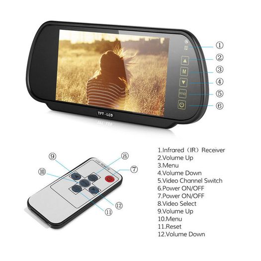 7'' Rear View Mirror Monitor+18IR LEDs Backup Camera Kit 10m for Trailer Caravan