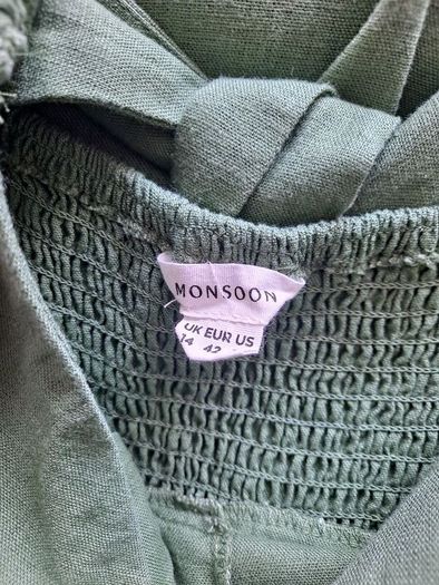 Monsoon green linen mix dress size UK 14