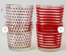 8 Pieces- Vintage IKEA set of 4 polka dot and striped glass cups and matching bowls ( 8 pieces )