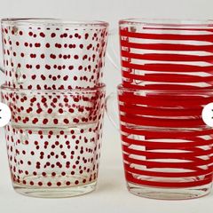 8 Pieces- Vintage IKEA set of 4 polka dot and striped glass cups and matching bowls ( 8 pieces )