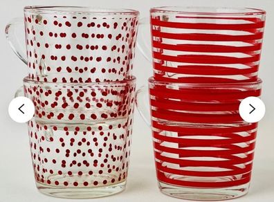 8 Pieces- Vintage IKEA set of 4 polka dot and striped glass cups and matching bowls ( 8 pieces )