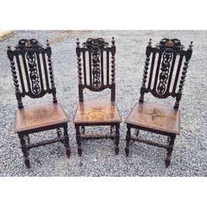 Set of 3x High Back Carved Oak Chairs KAS853