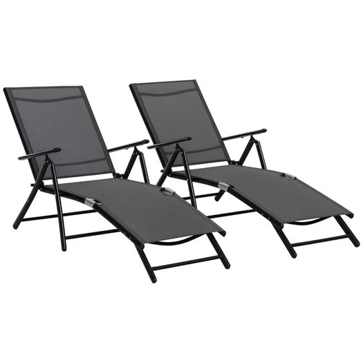 Set of 2 sun loungers, folding sun lounger, 7-position adjustable backrest, aluminum frame 64x134x95cm, black