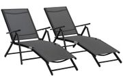 Set of 2 sun loungers, folding sun lounger, 7-position adjustable backrest, aluminum frame 64x134x95cm, black