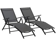 Set of 2 sun loungers, folding sun lounger, 7-position adjustable backrest, aluminum frame 64x134x95cm, black