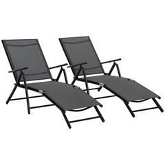 Set of 2 sun loungers, folding sun lounger, 7-position adjustable backrest, aluminum frame 64x134x95cm, black